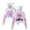 Kpop Demon Hunters Printed Short Hoodie With Cat Ears For Girls Summer Casual Wear