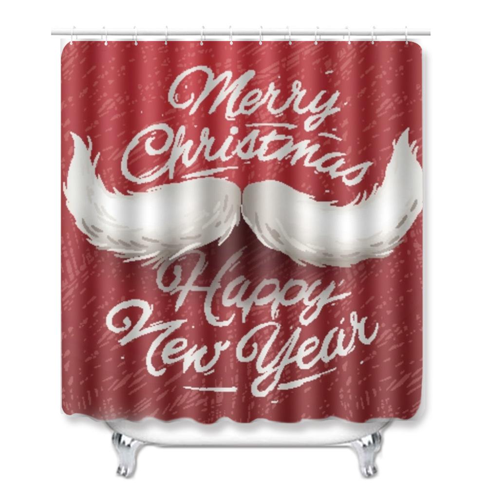 Christmas Shower Curtain Floor Mat Combination Four-Piece Set Bathroom Toilet Carpet Shower Room Mat Foot Mat