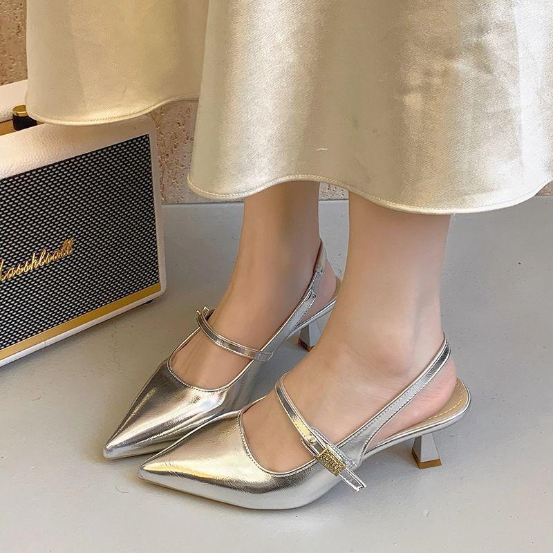 French Pointed Toe Low Heel Shoes Celebrity Back Empty Single Shoes 2025 Summer New Fashion and Versatile Fairy Leather Shoes