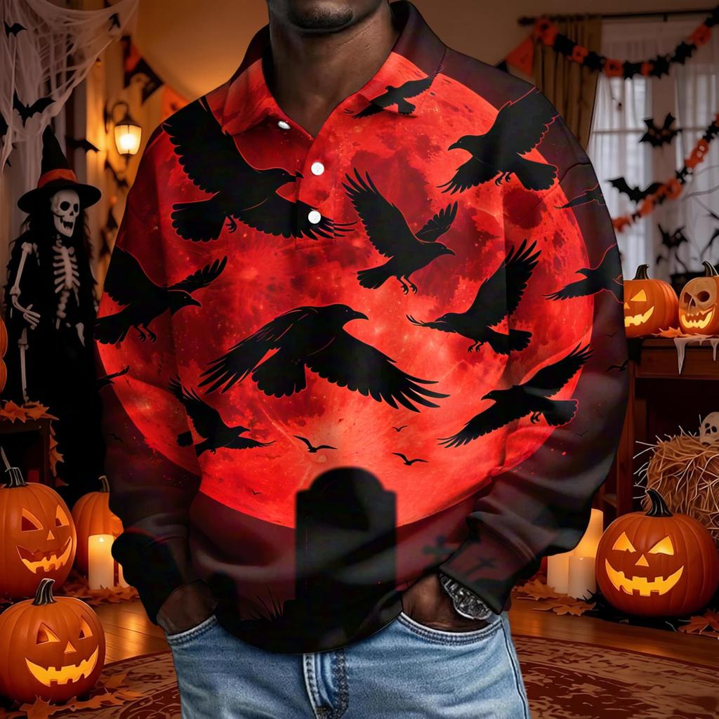 Męska koszula z długim rękawem na Halloween, stylowa, casualowa, imprezowa