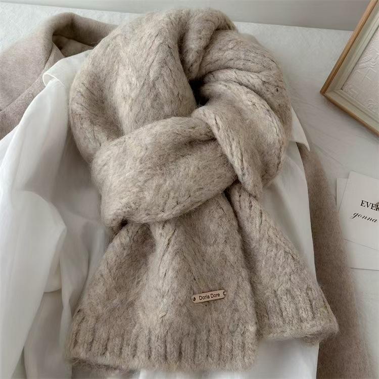 Women's Alpaca Wool Blend Knitted Scarf - Solid Color, Winter Korean Style, Trendy Student Accessory