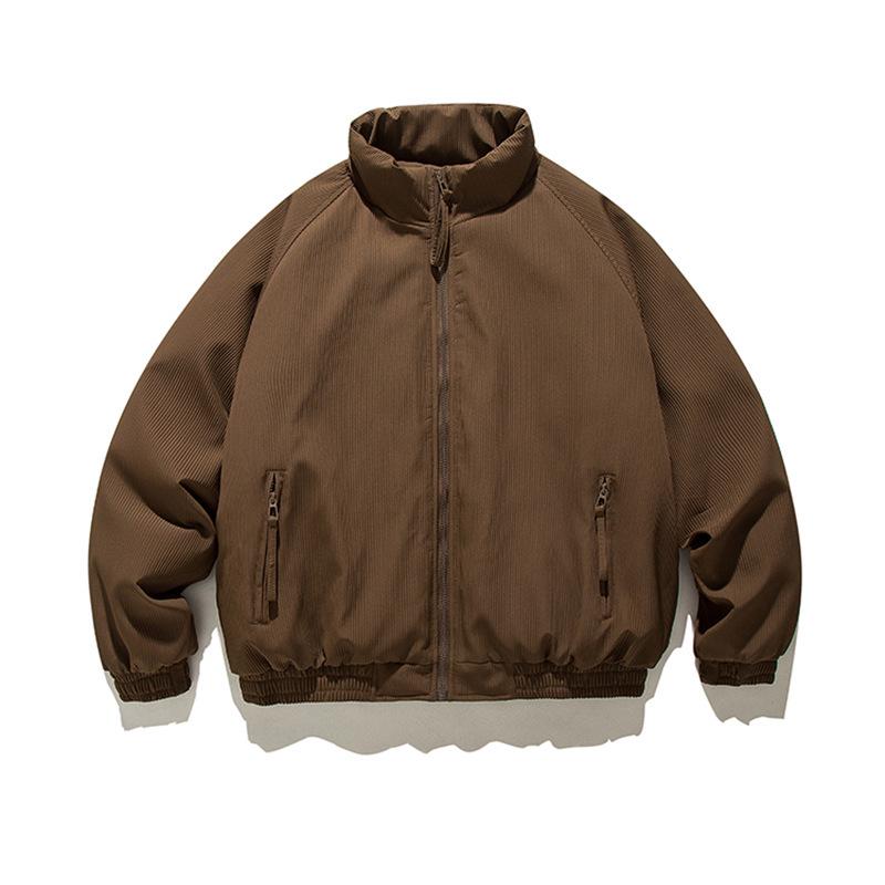 Unisex Retro Japanese Maillard Coffee Stripe Cotton Padded Winter Jacket