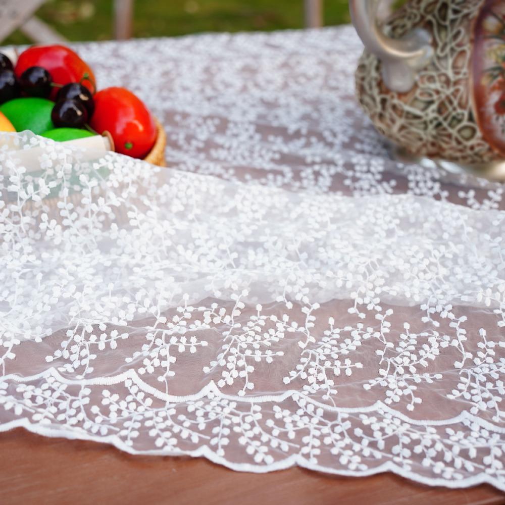 Home Decoration Embroidered French Lace Tablecloth Vintage White Table Linen Organza Table Runner Wedding