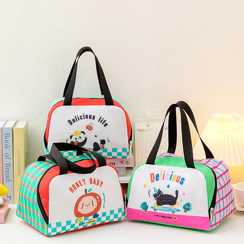 Cartoon Cute Fresh Cooler Lunch Bag For Children Aluminum Thermal Oxford Lunch Box Waterproof Nylon Portable Zipper Food Hangbag