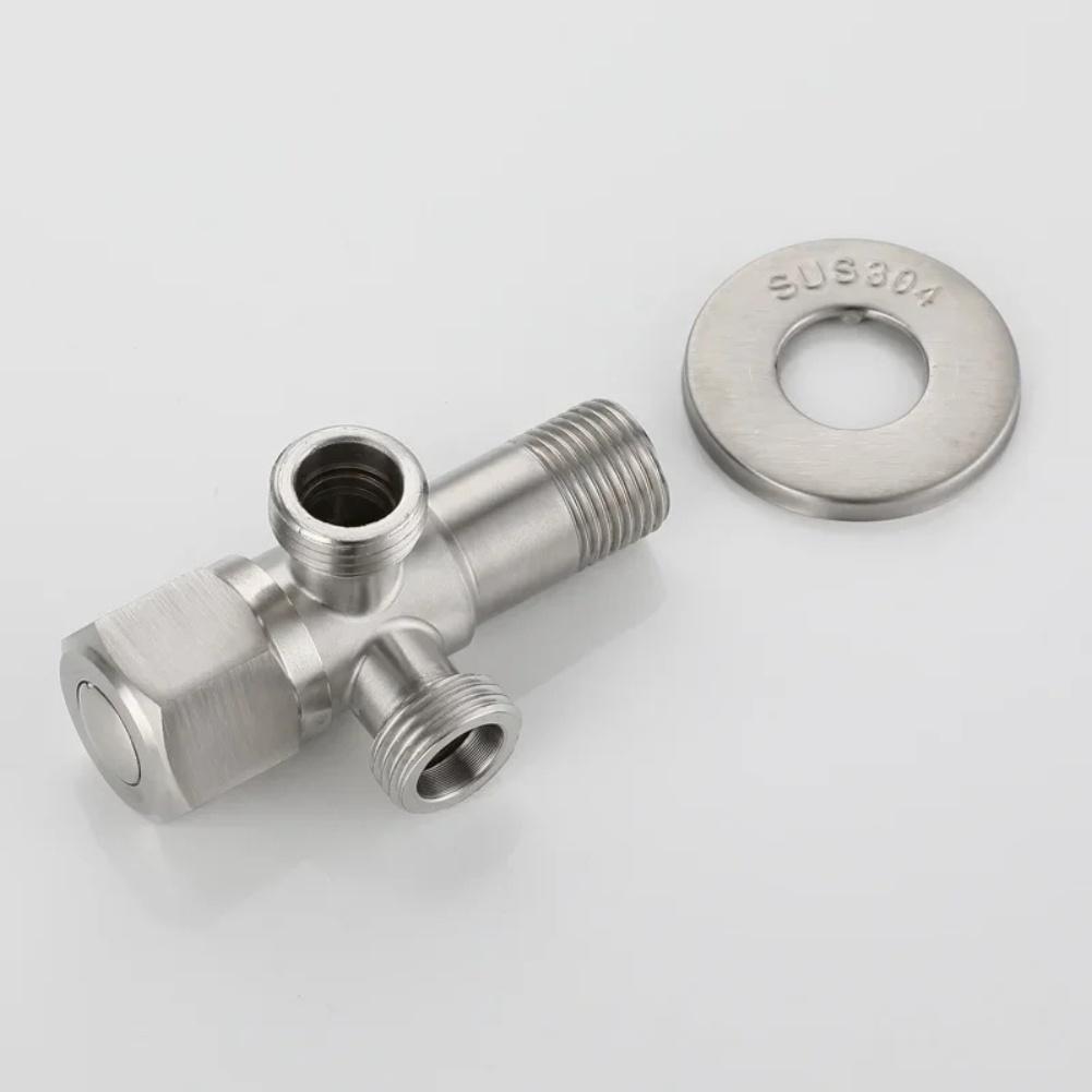 1set Angle Valve With Decorative Cover Stainless Steel 2-Way Double Angle Valve 1/2 Inch 2 Outlets Water Connection Accessories