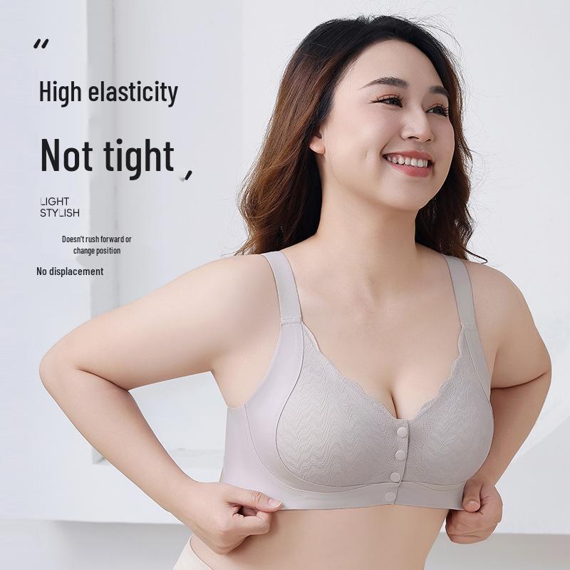 Plus-Size Women's Front-Buckle Nursing Bra: Seamless, Comfortable, for Middle-Aged & Elderly.