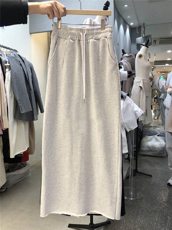 

Юбка миди с разрезом Dongdaemun 2025: Эластичный пояс, однотонный, всесезонная мода M