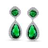 Classic Bridal Statement 7 5CT Green AAA CZ Pair Shape Simulate Emerald Clear Cubic Zirconia Halo Tear Chandelier Dangle Earrings Women Bridesmaid