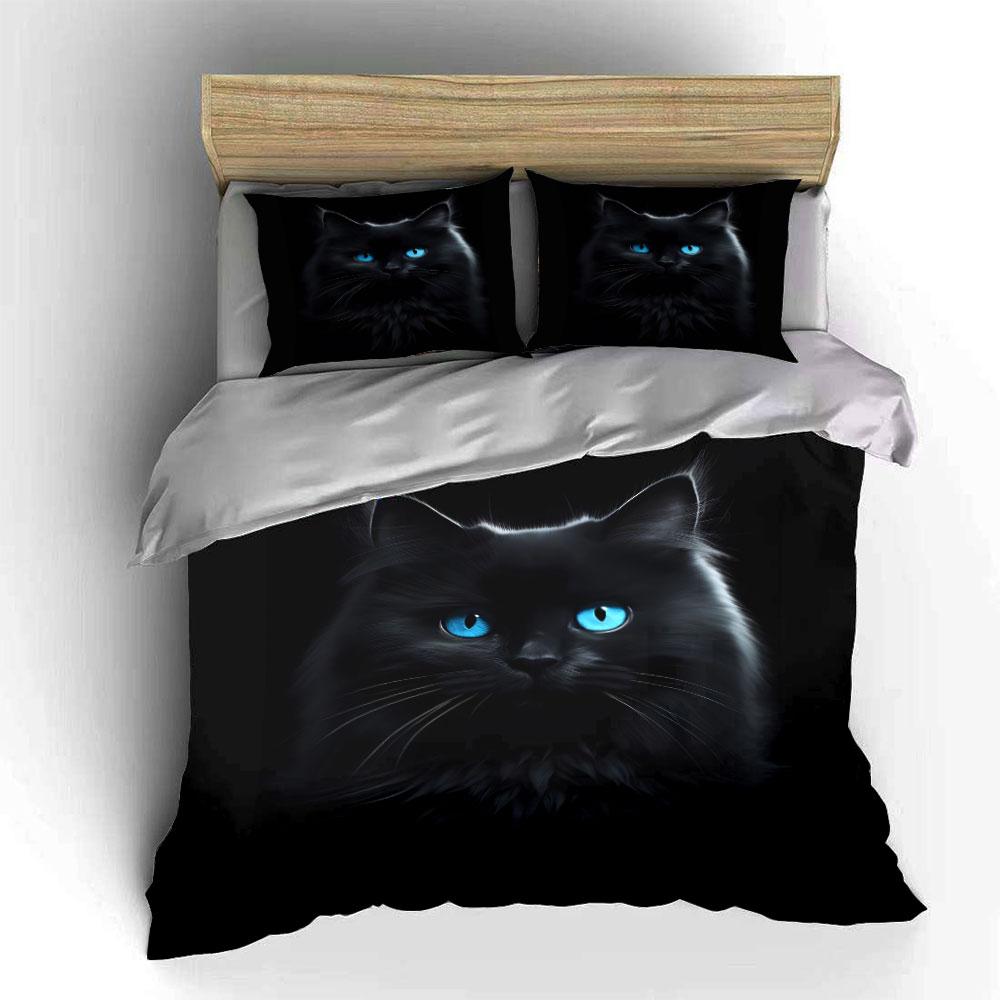 Black Cat with Blue Eyes Set Bedding Duvet Cover Set Duvet Cover Pillowcases (1 * Duvet Cover 2 * Pillowcases, without duvet insert)
