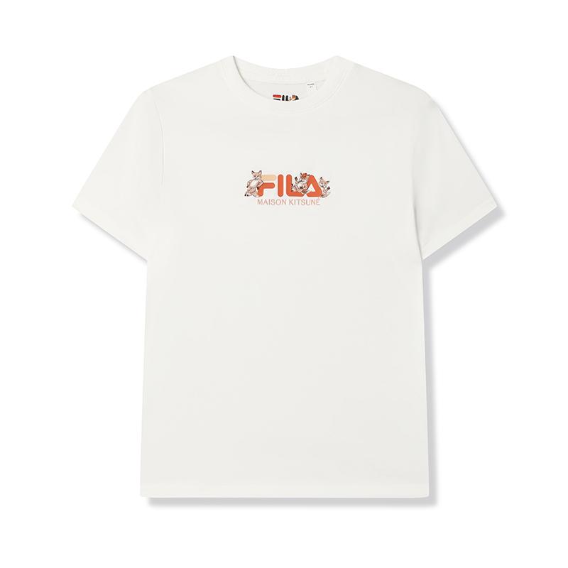 Fila Original Orange Fox Soft Cotton Comfortable Casual Versatile Knit Short Sleeve T-Shirt Women Tops White F11W529102FWT