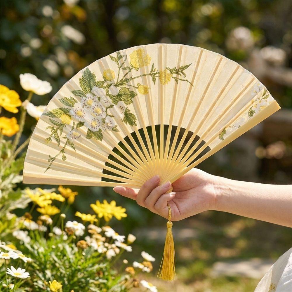 Exquisite Ancient Style Printing Folding Fan Vintage Handheld Fan Bamboo Fan Classical Dance