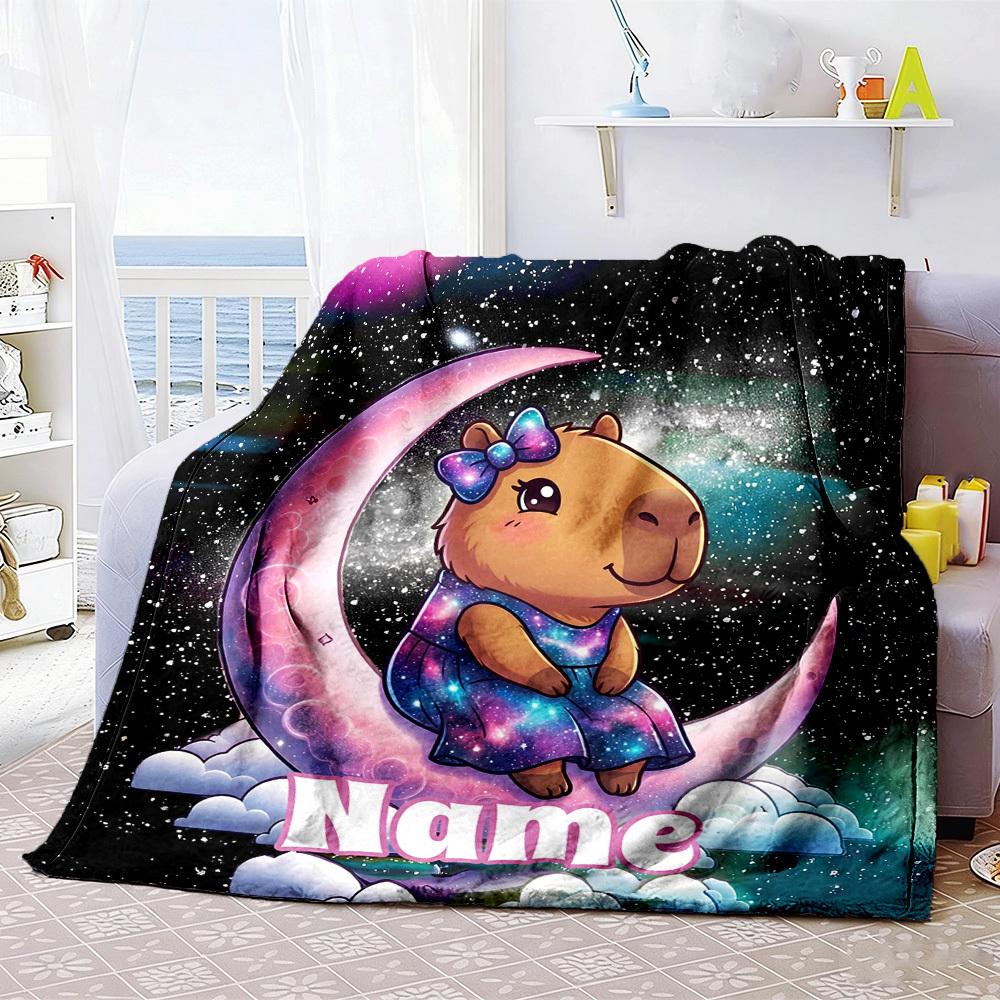 Galaxy Capybara With Bow Home Customize Your Name Customize Your Name Blankets Cozy Soft Lightweight Allseason Multipurpose Customize Your Name
