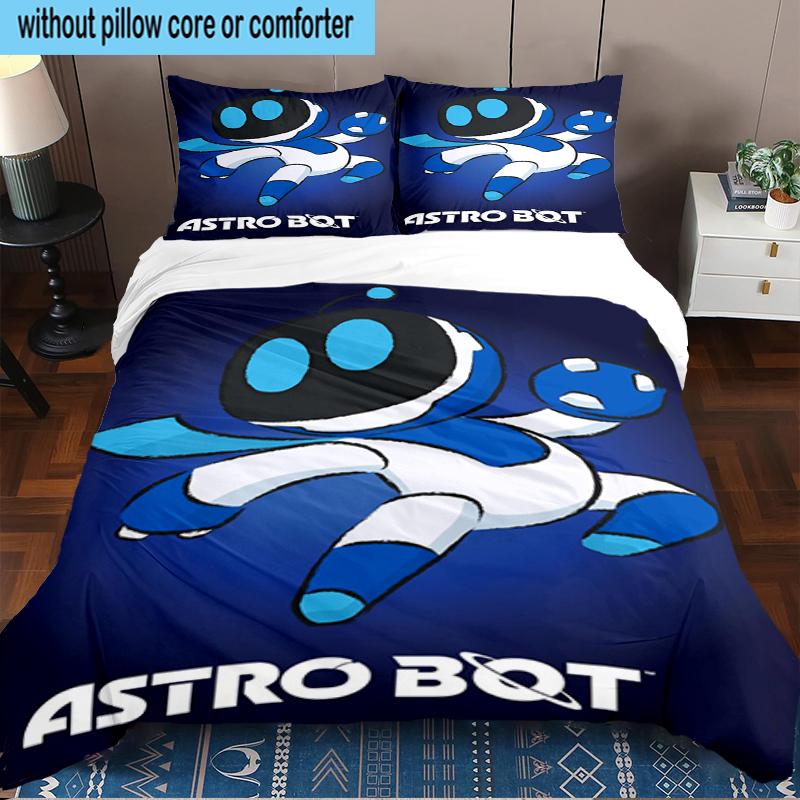 Space Adventure Astro Bot 3PCS Bedding Set 2D Printing (Includes 1 Duvet Cover + 2 Pillowcases Coreless), Bedroom decor,Fan Gift