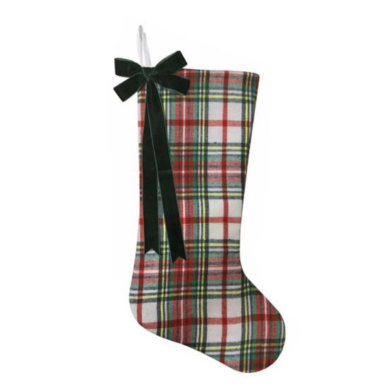 Christmas Stockings with Hanger Bowknot Plush Balls Decor Striped Print Candy Holder Festive Tree Decoration