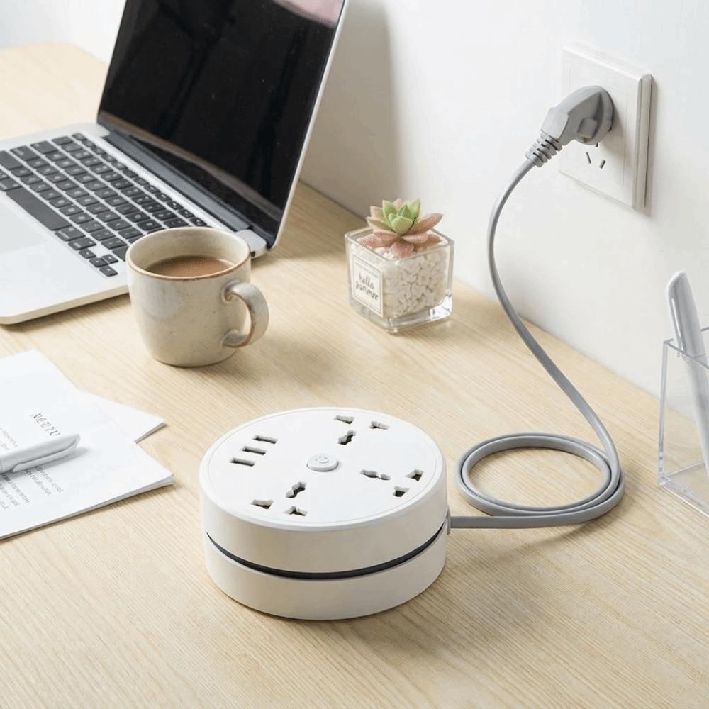 3 USB Ports Portable Extension Socket Round Design USB Charger Plug  International Travel