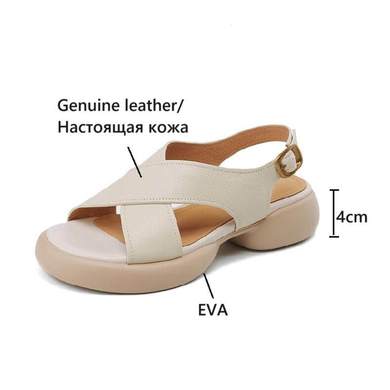 Fashion NEW Summer Women Sandals Genuine Leather Shoes for Women Round Toe Thick Heel Shoes Csaual Band Platform Shoes Handmade Sandals