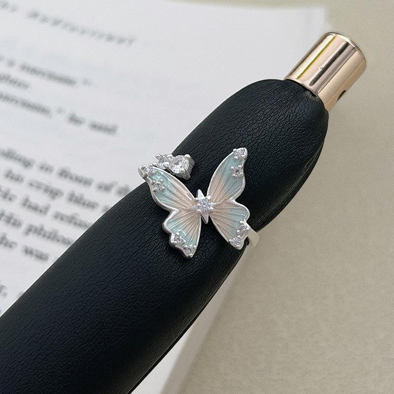 Mädchen Traum Dreidimensionale Schmetterling Farbverlauf Blau und Weiß Emaille Farbe Zir*****Stift Ring Nische Design Stapelring