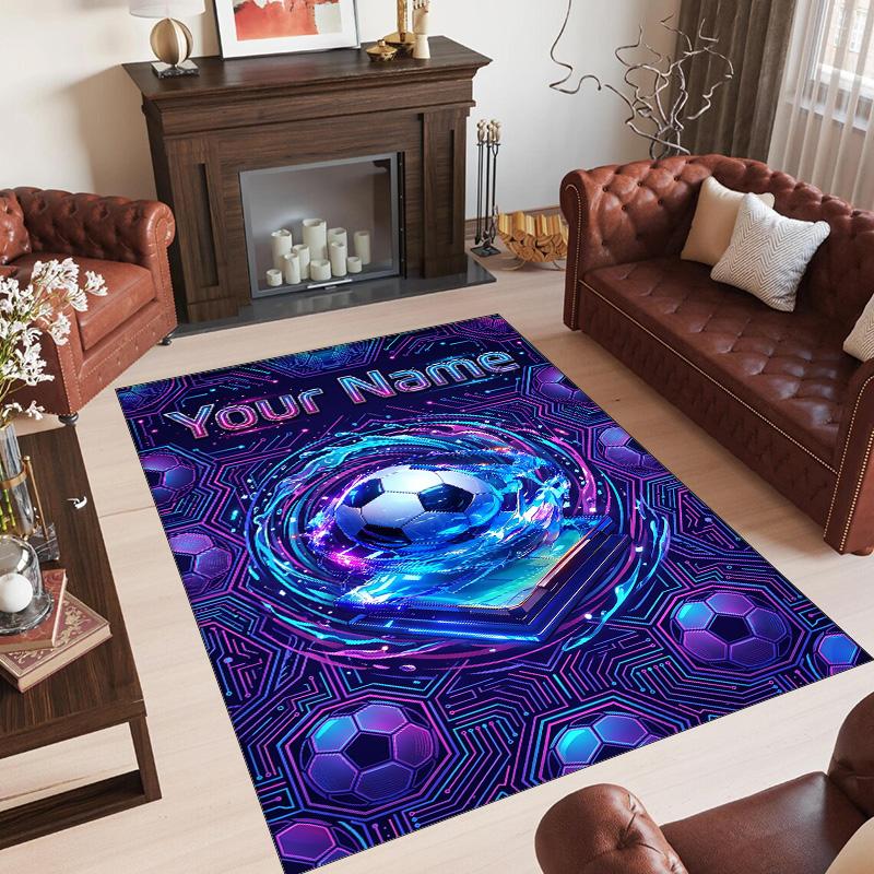 Soccer Theme Crystal Velvet Floor Rug Personalized Custom Name Text Warm Carpet Home Decoration