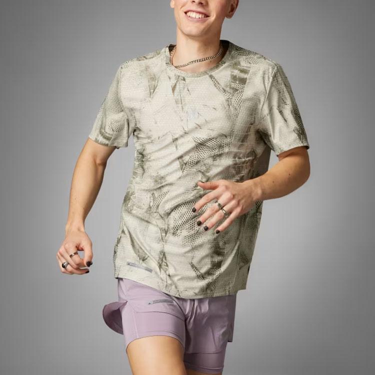 Adidas Allover Print Crew Neck T-Shirt Men Tops Green Grey IN0103