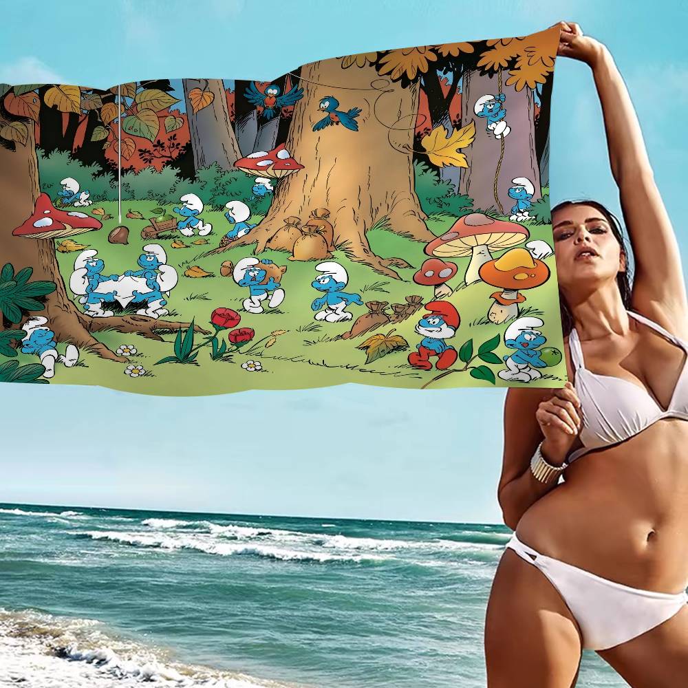 Cartoon Cute S-Smurfs Big Microfiber Beach Towels Quick Dry Towel Sand Beach Towels Pool Towel for Travel Swim Pool Yoga