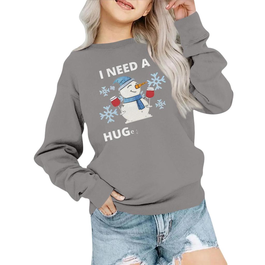 Kids' Fashion Loose-Fit Casual Long-Sleeve Christmas Print Oversized Crewneck Sweatshirt