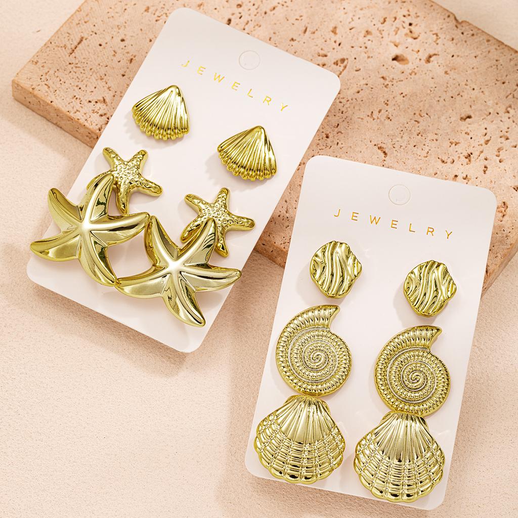 Set da 3 paia in acrilico stile spiaggia con conchiglie e stelle marine, orecchini multipli per donna, orecchini a card, versatili per l'uso quotidiano