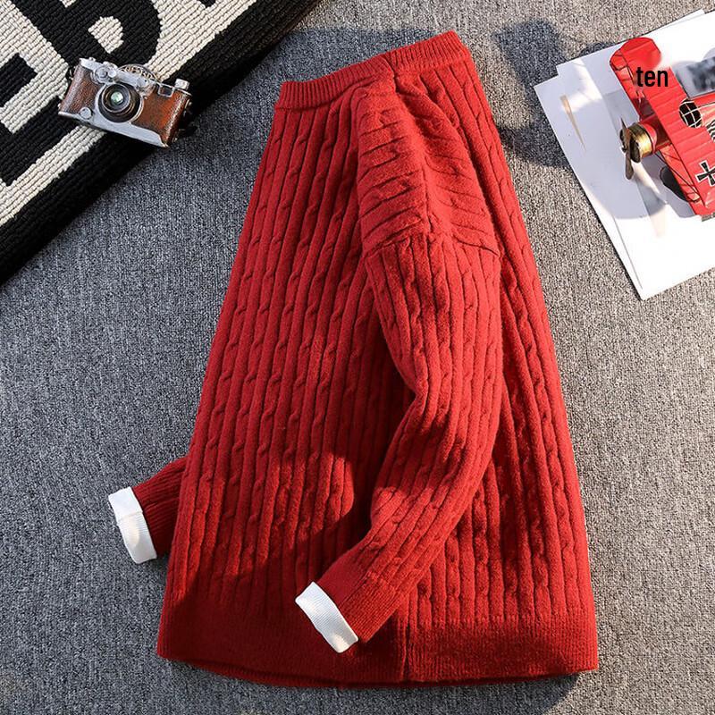 Men's Faux Two-Piece Cable Knit Round Neck Sweater