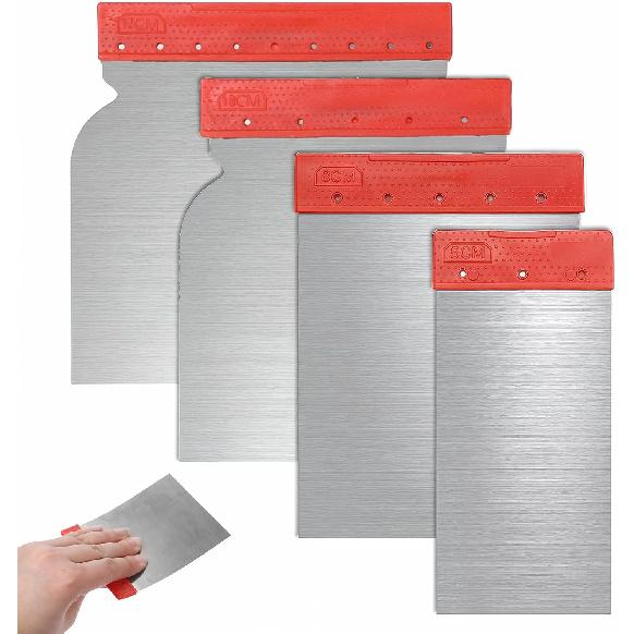 4Pcs Stainless Steel Body Filler Spreader, 4 Sizes Metal Putty Knife | Multipurpose Automotive Scraper Repair Tool for Applying Glaze, Plaster,