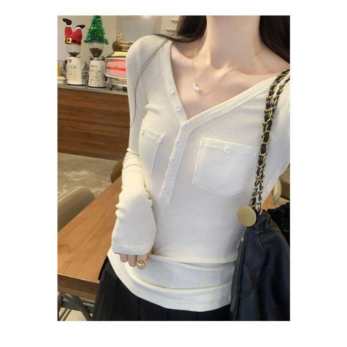 

Women s Exquisite Slim Fit V-Neck Long-Sleeve T-Shirt – Spring/Autumn Edition Extra Large белый