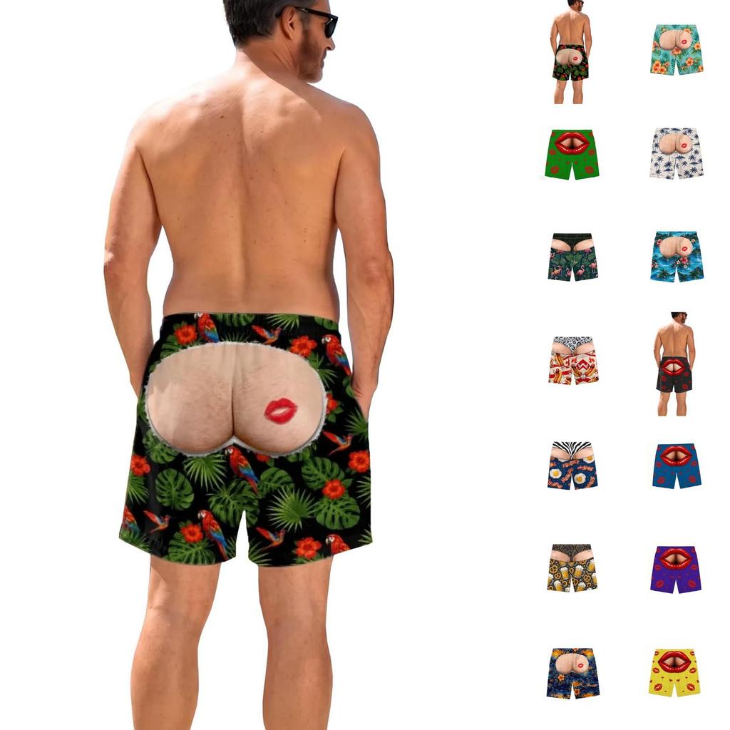 Men's Funny Print Elastic Waist Beach Swim Trunks