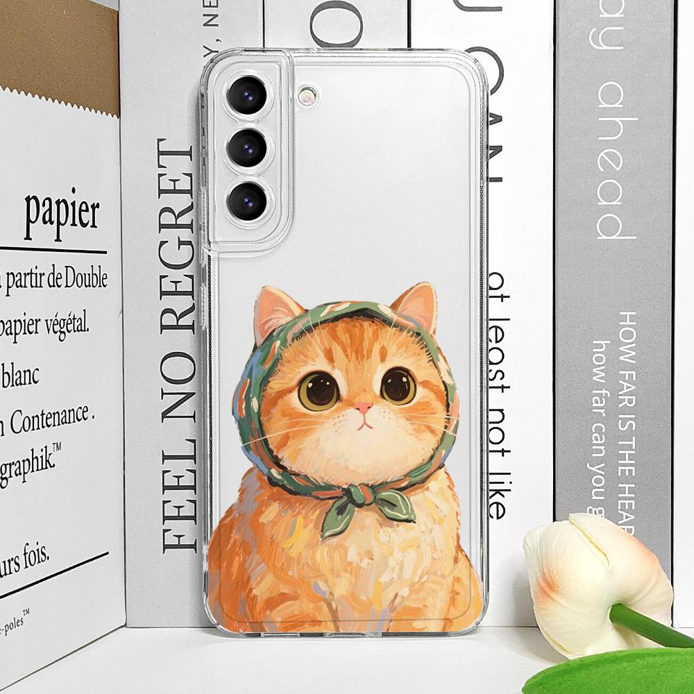 

Cartoon Oil Painting Animal Cat Transparent Phone Case for Samsung Galaxy S25 Ultra S24 S23 S22 S21 Plus S20 S25 FE Soft Covers Galaxy S24 Ultra