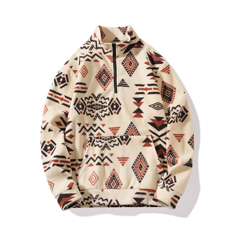 Gorący Styl Luźna Bluza z Pół-Zamkiem dla Mężczyzn Zimowa Pogrubiona Codzienna Wzorzysta Kurtka Bluza dla Mężczyzn