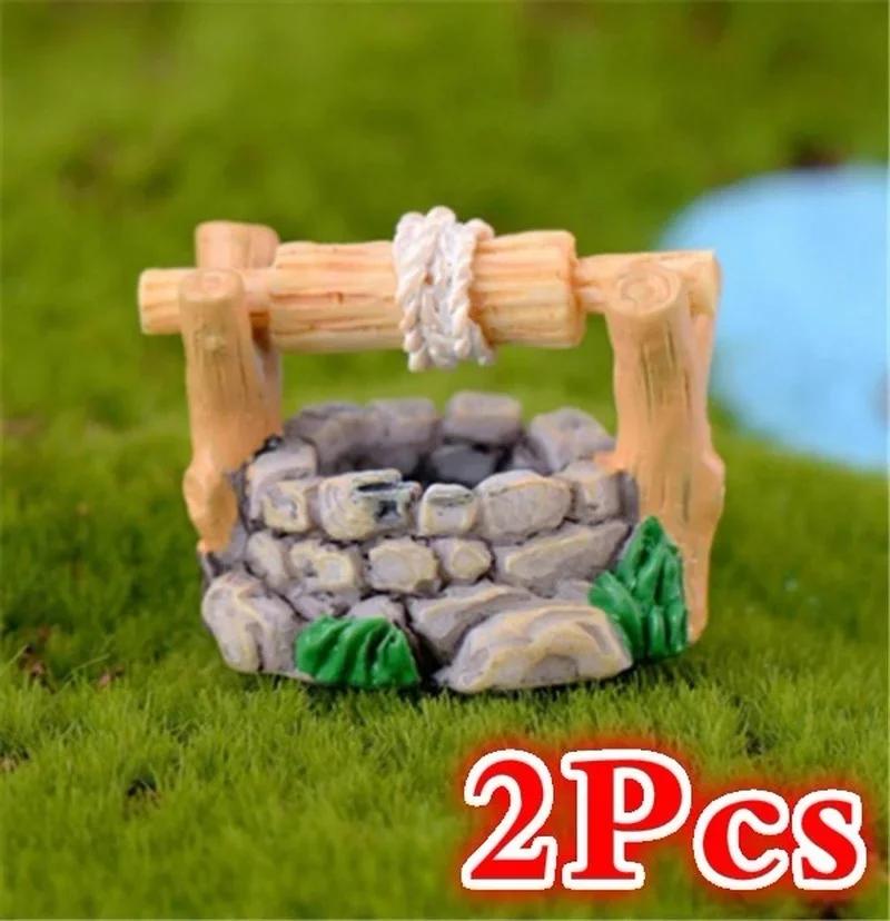 

2 Pcs Antique Arch Well Model Resin DIY Garden Miniatures Decorations Vintage House Water Well Fairy Garden Party Ornament