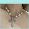 Stunning Retro Pearl Necklace With Cross Pendant Perfect For Summer Fashionistas