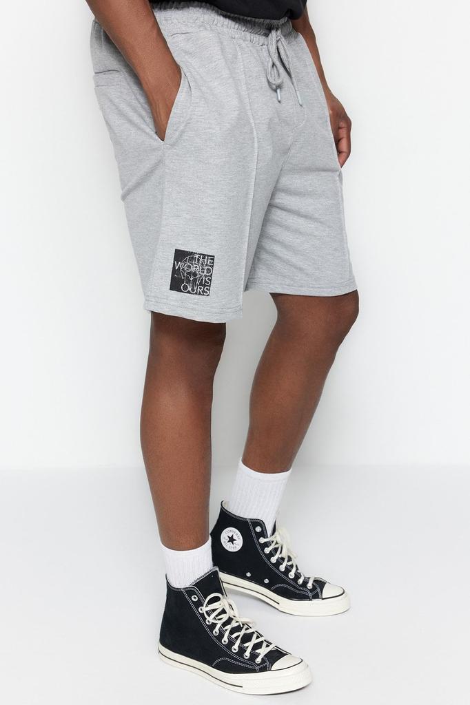 Męski Styl Rozmiar Plus Rozmiar Plus Szary Regularny Normalny Krój Średniej Długości Sznurowane Szorty z Nadrukiem Tekstu