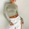 2026 Women's Slim Fit Solid Color Long Sleeve T-Shirt - European & American Style Spring Collection