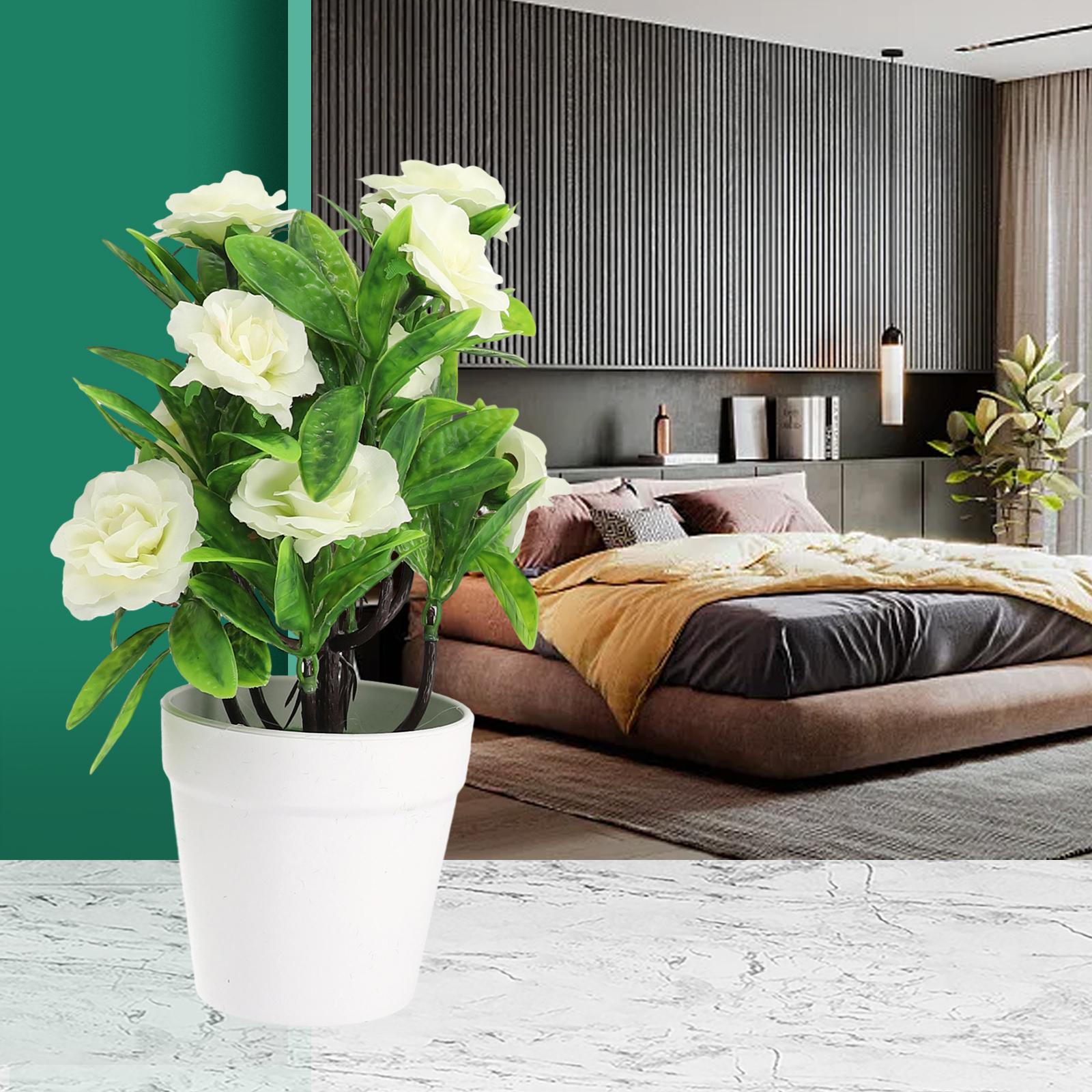 

Realistic Artificial Rose Flowers Plants In-Pot Outdoor Garden Office Home Decor білий