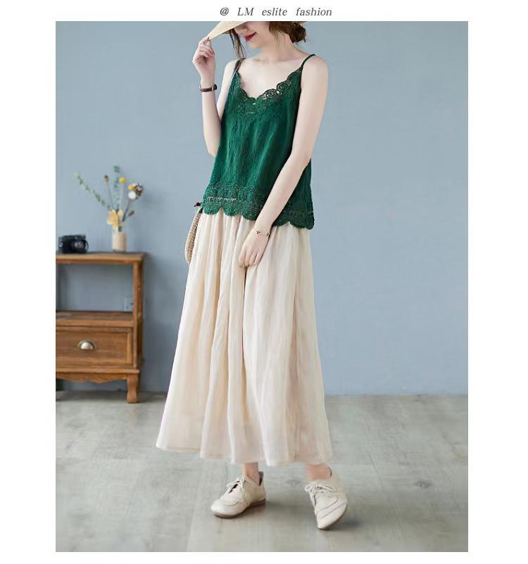 Women's Summer Lace Applique Tank Top – Sleeveless, Sexy, Loose Fit, Cotton with Edged Detailing