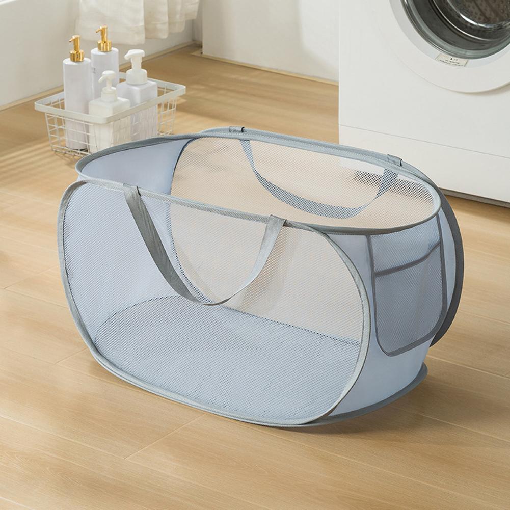 Folding Laundry Basket Organizer For Dirty Clothes Bathroom Clothes Mesh Storage Bag Household Wall Hanging Basket Frame