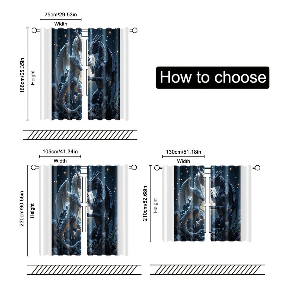 Set Of 2 Filtering Curtains Excluding Rods Non Movable Without Batteries Yin Yang Dragons Use Bedrooms Living Rooms Curtain Polyester Ideal For Room