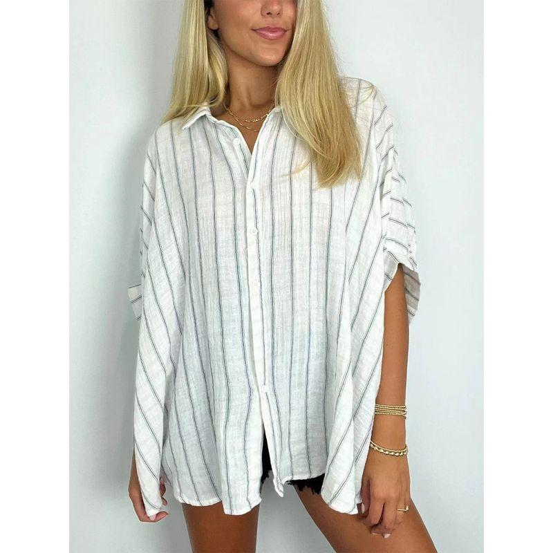 

New Arrival Stripes Print Loose Casual Shirt Women s Fashion Leisure White M