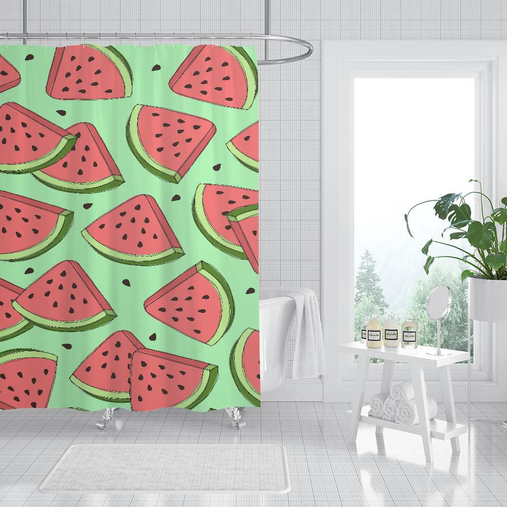 Fruit Watermelon Pattern Print Bathing Curtain Bathroom Shower Curtain Waterproof With 12 Hooks Home Deco