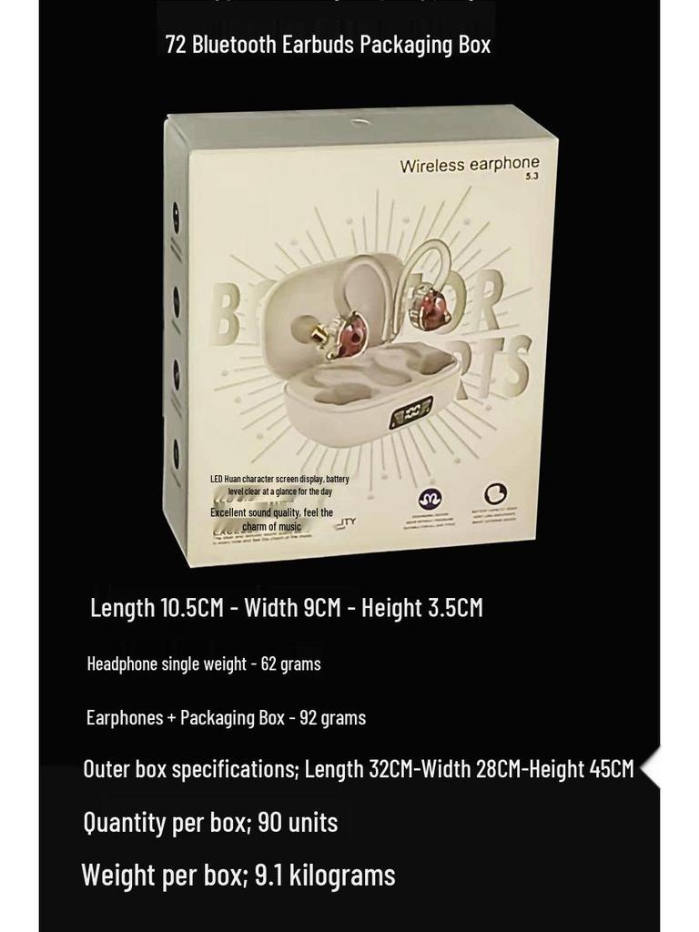 72 Sports TWS Noise-Cancelling Bluetooth Earbuds with Smart Touch, Digital Display, and Earhook Design