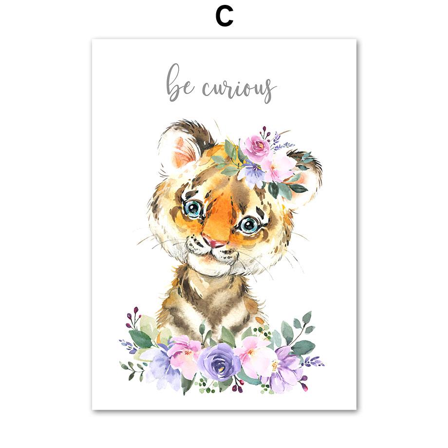 Lavender Pink Floral Animal Poster Elephant Lion Giraffe Nursery Wall Art Print Canvas Painting Wall Pictures Baby Room Decor