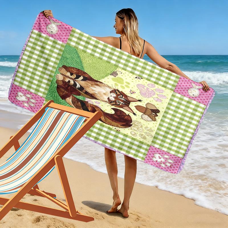 Cat Patchwork Art Print Beach Towel, Large Soft Quick Dry Towel for Beach Camping Swimming