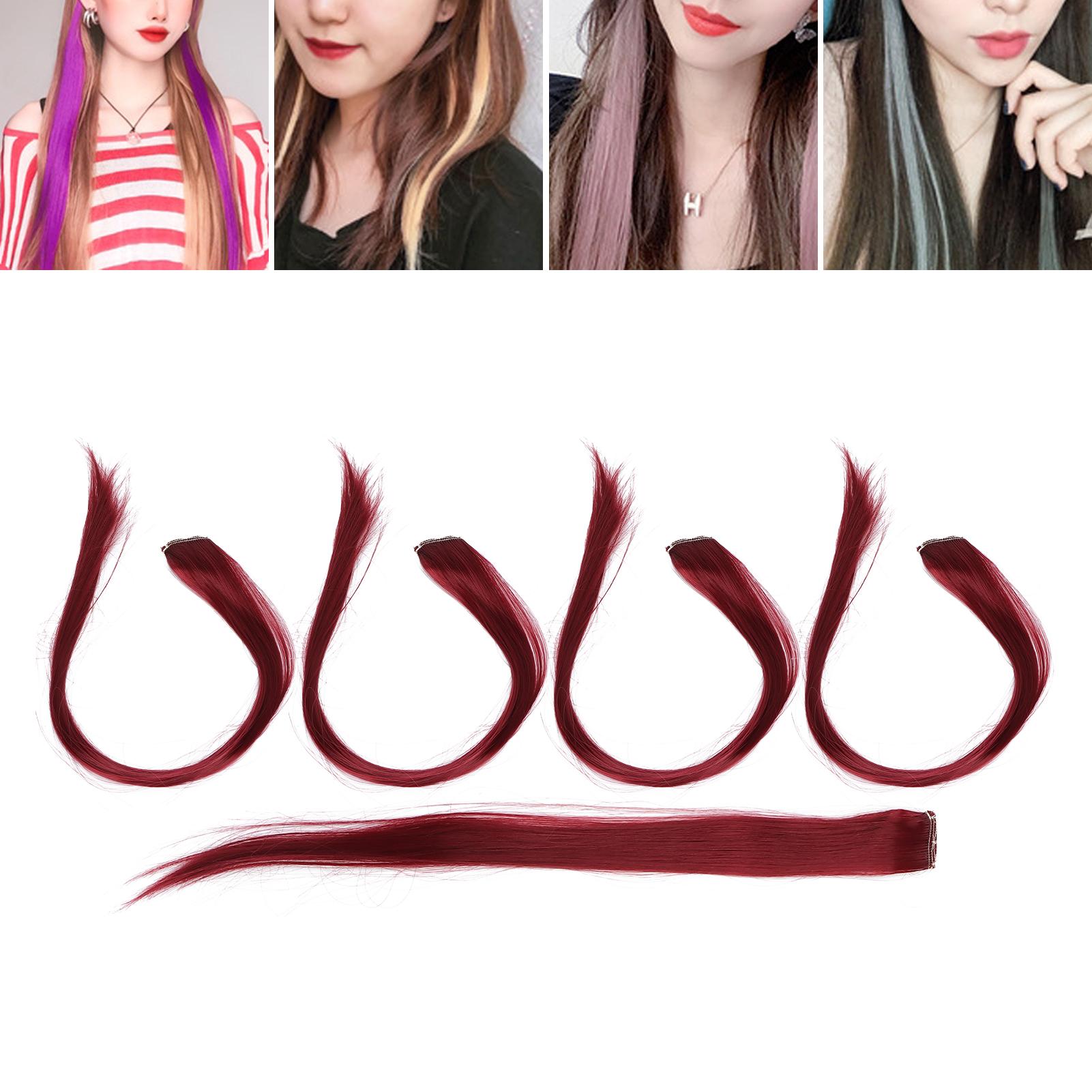 5 pièces Extension de Cheveux à Clip Couleur Vive 21,65 pouces Extension de Cheveux pour Cosplay Fête