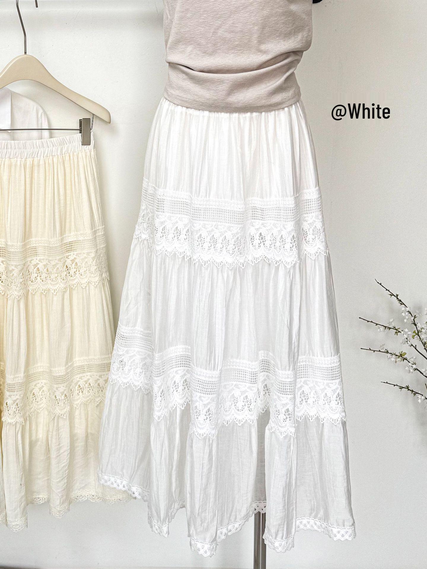 2026 Women s French Style Hollow Lace High Waist A-line Layered Skirt One Size белый
