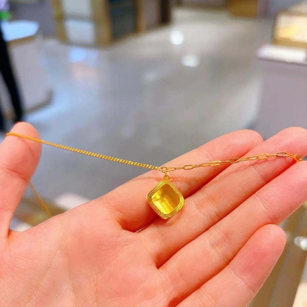 Luxury Pure Gold Real Gold Sugar Necklace Brushed Craft Women's Chain