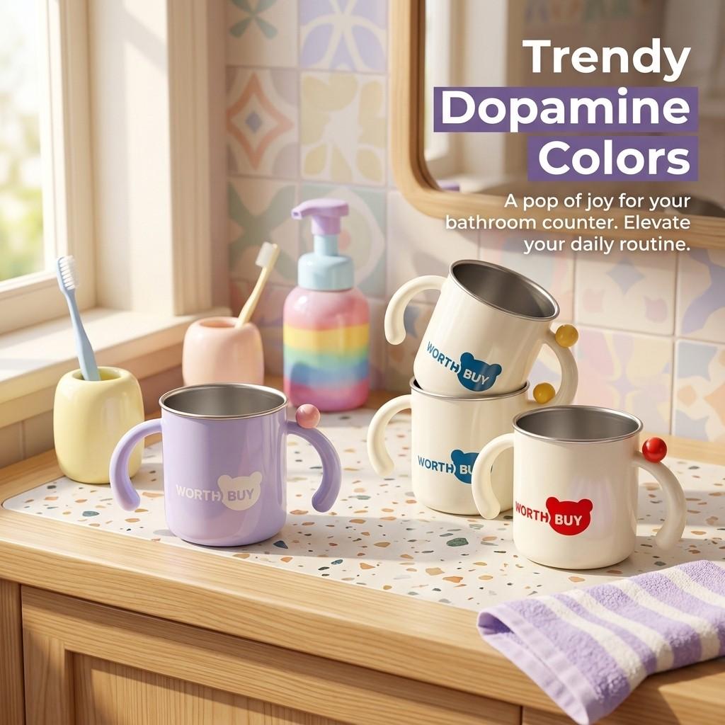 Bathroom Tumbler Toothbrush Holder Cup 316 Stainless Steel Gargle Cup Detachable Plastic Mug Anti-Scald Handle Accessories