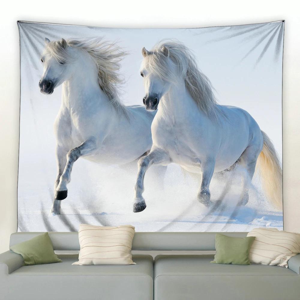 Pentium Horse Printing Tapestry Wall Hanging Polyester Fabric Home Living Room Decor Wild Animals Pattern Big Couch Blanket